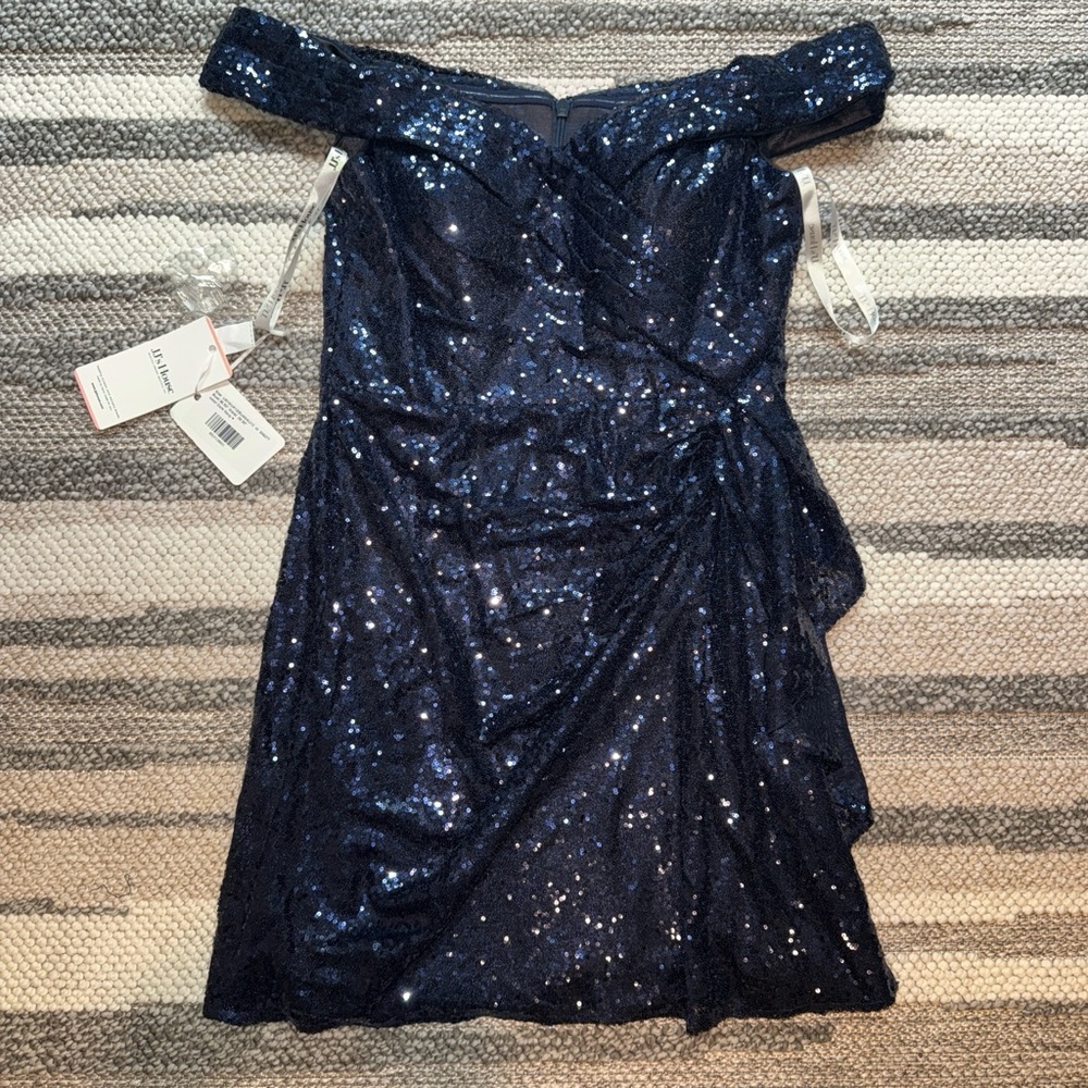 JJs House Strapless Navy Sequin Dress Prom NWT